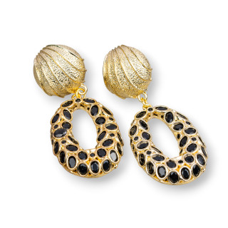 Boucles D'oreilles Tiges En Bronze Avec Zircons Sertis 22x50mm Noir De Jais