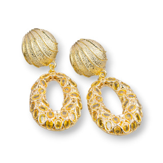 Bronze Stud Earrings with Zircons Set 22x50mm Yellow Topaz