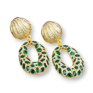 Pendientes Bronce Con Circonitas Engastados 22x50mm Verde Esmeralda