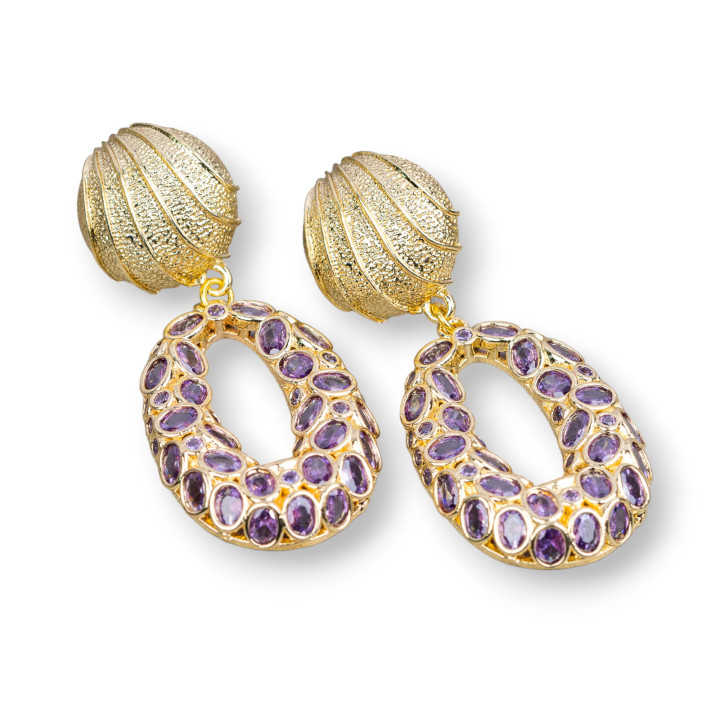 Boucles D'Oreilles Tige Bronze Avec Zircon Serti 22x50mm Violet