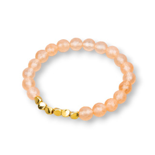 Elastic Bracelet With 08mm Hard Stones And Peach Brass