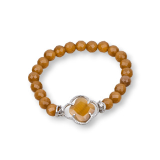 Elastisches Armband aus Katzenauge 06 mm mit zentralem Katzenauge aus Bronze und Braun