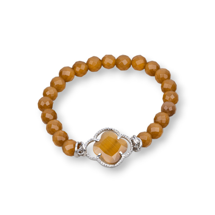 Bracelet Élastique Oeil De Chat 06mm Avec Centrale Oeil De Chat Bronze Et Marron