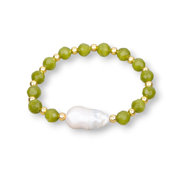 Bracciali Elasticizzato Di Perle Di Fiume Occhio Di Gatto E Ematite Verde Acido