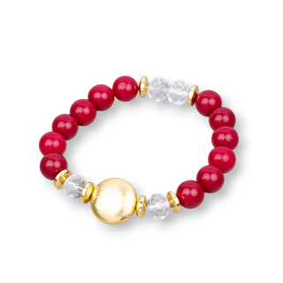 Bracelets Extensibles De Pierres Dures Et Centrale Bronze Brossé Rouge Jade