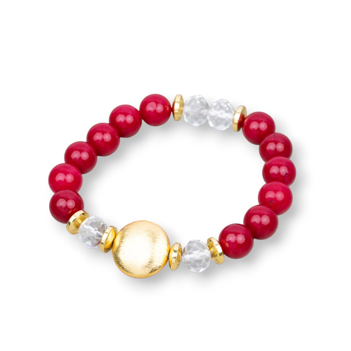 Bracelets Extensibles De Pierres Dures Et Centrale Bronze Brossé Rouge Jade