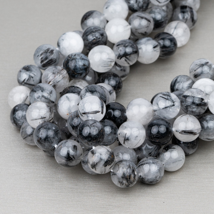 Quartz Rutile Noir (Graffiti Quartz Tourmaliné) Rond Lisse 10mm