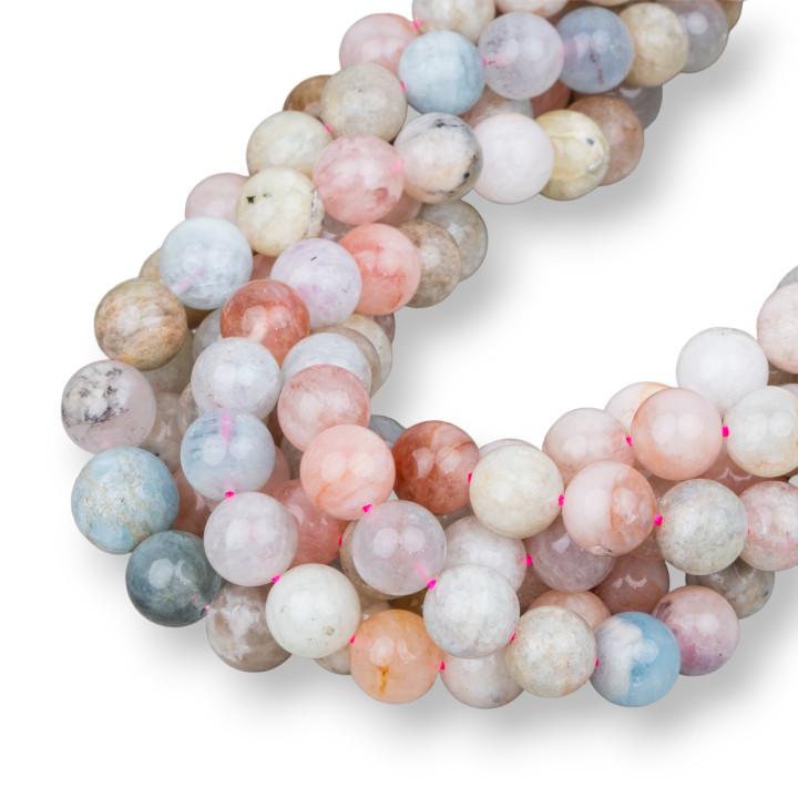 Aigue Marine Béryl Morganite Multicolore Brute Ronde Lisse 10mm