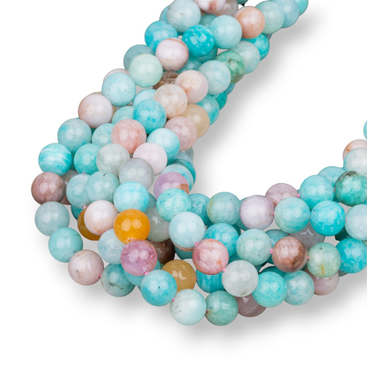 Aigue-Marine Ronde Lisse Multicolore 08mm Avec Amazonite