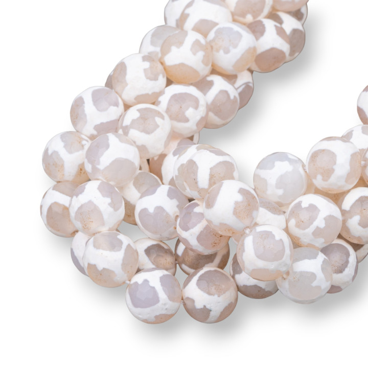 Agate Tibétaine Facette 10mm Blanc Tacheté