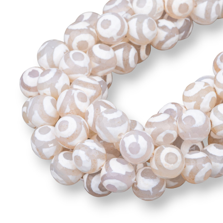 Tibetischer Achat facettierter 12 mm weißer Kreis