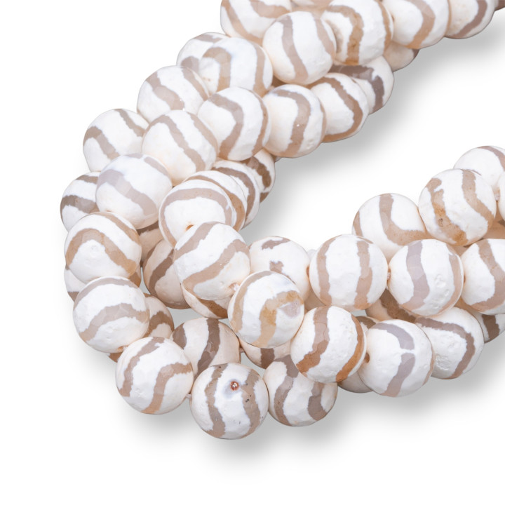 Tibetischer Achat facettierte 12 mm weiße Linien