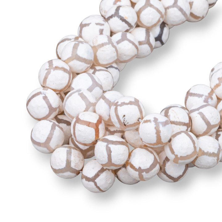 Agata Tibetana Perlina Tonda Sfaccettata 12mm Bianco Rombo