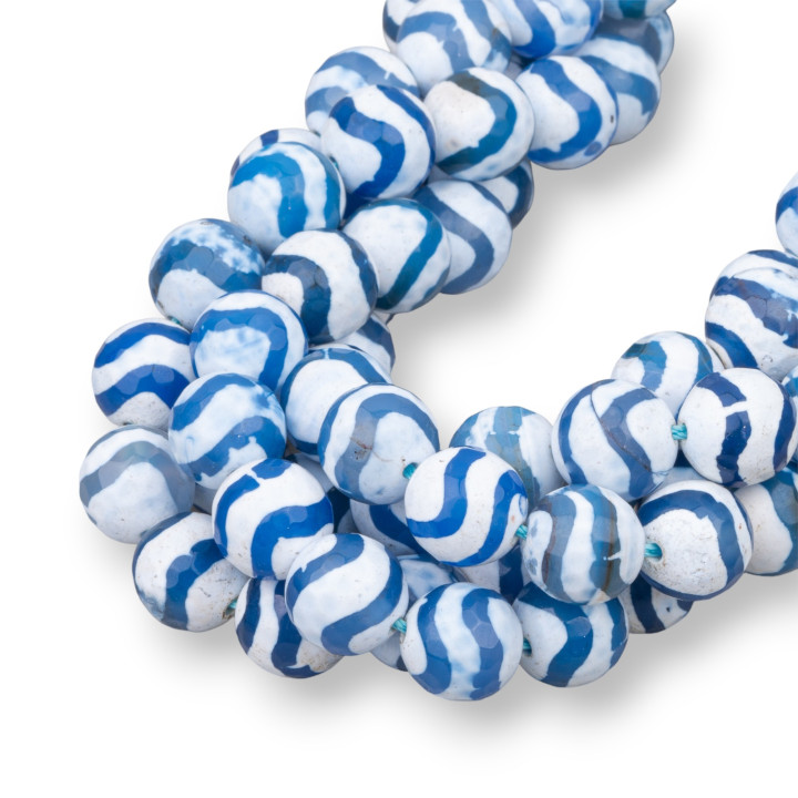 Agata Tibetana Facetada 12mm Lineas Azules