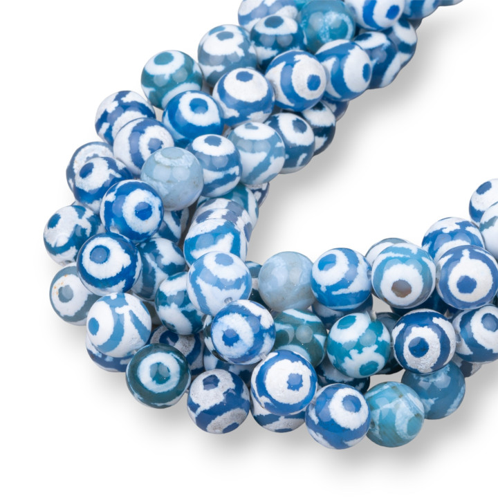 Agate Tibétaine Lisse Ronde 10mm Cercle Bleu