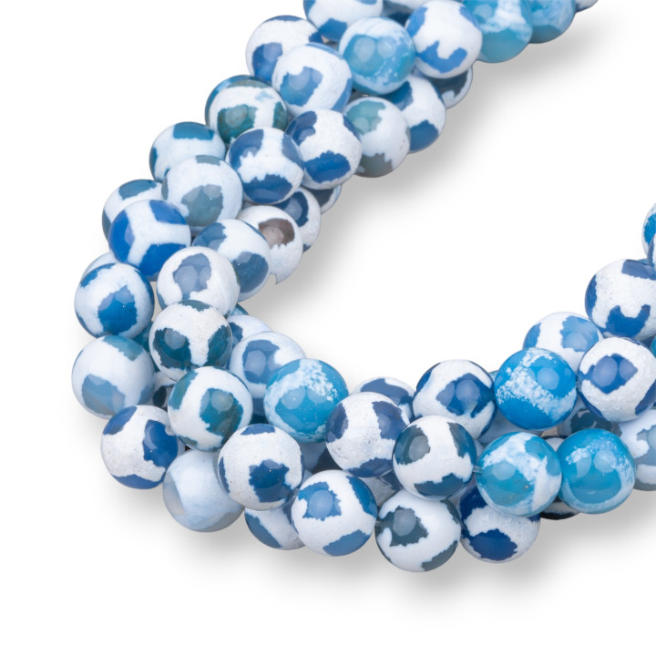 Agate Tibétaine Ronde Lisse Losange Bleu 10mm