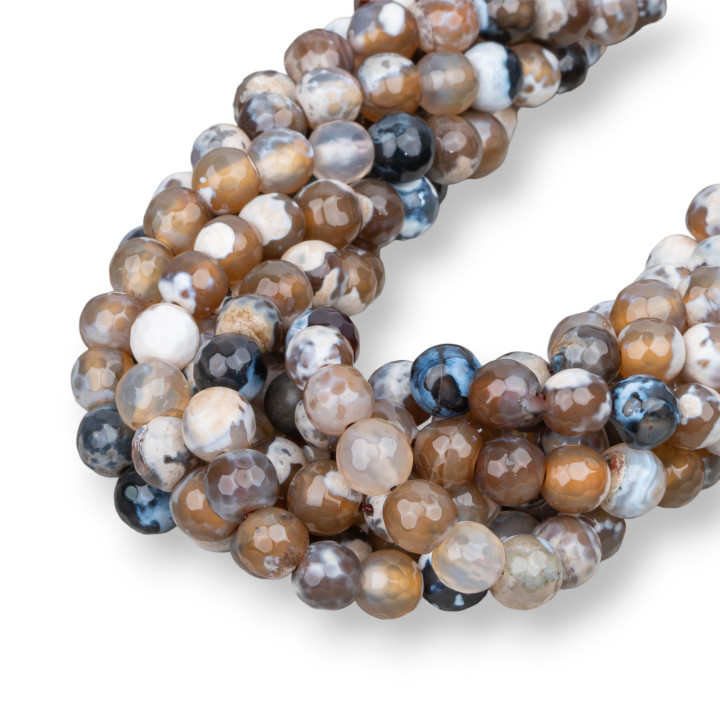 Agate de Feu Marron Facette 10mm Blanche
