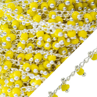 Chaîne de chapelet en laiton avec cristaux jaunes plaqués argent de 3 mm 10 mètres