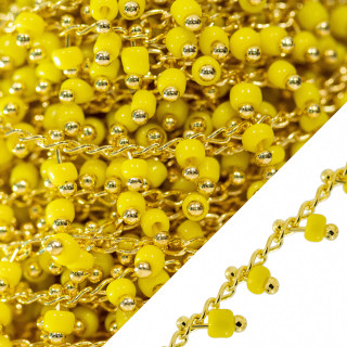 Brass Rosary Chain With 3mm Bead Crystals 10 Meters Yellow Golden