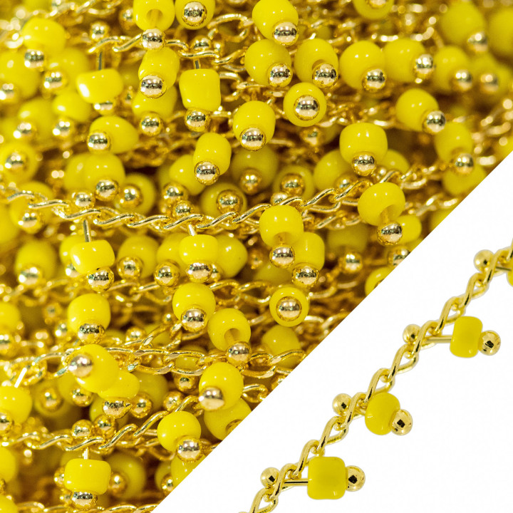 Catena Rosario Di Ottone Con Cristalli Conteria da 3mm 10 Metri Dorato Giallo