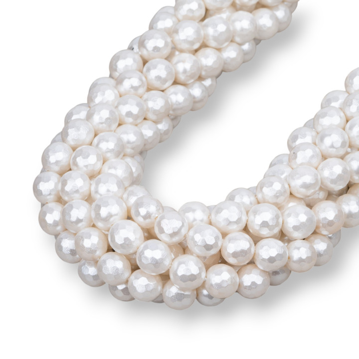 Perles Blanches de Majorque Facettes 10mm