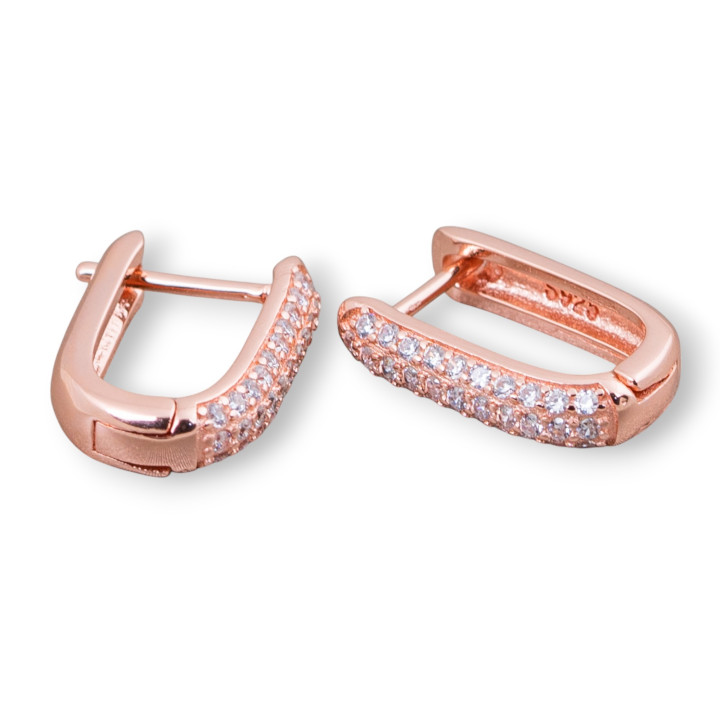 Boucles d'oreilles clous fermées en argent sterling 925 avec zircons micropave 11x15mm 2 paires or blanc rose