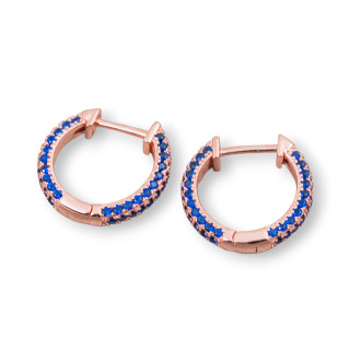 Orecchini Perno Chiuso Di Argento 925 Con Zirconi Micropave' Cerchietto 16mm 2 Paia Oro Rosa Blu