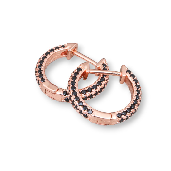 Closed Stud Earrings Of 925 Silver With Micropave Zircons Circle 16mm 2 Pairs Rose Gold Black