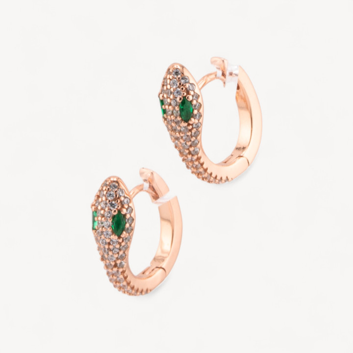 Κλειστά καρφιά σκουλαρίκια από ασήμι 925 με Micropave Zircons Snake Circle 13x17mm 1 ζευγάρι Rose Gold Λευκά Πράσινα Μάτια