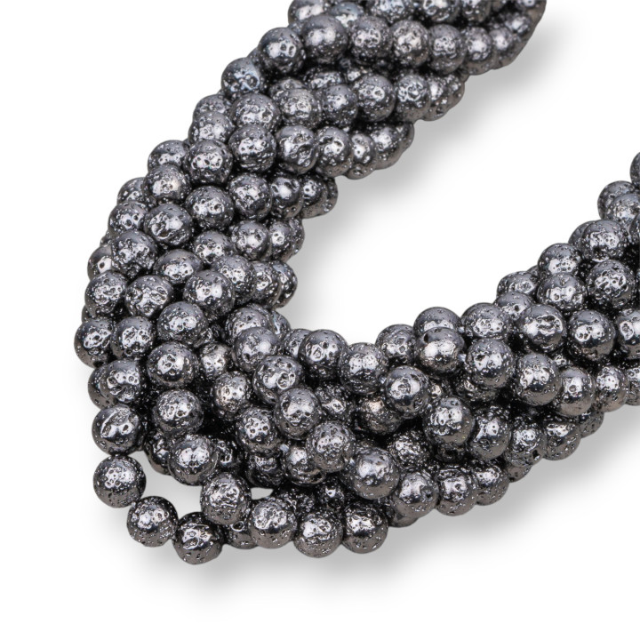 Pietra Lavica Tonda Liscia Placcato Rutenio  6mm