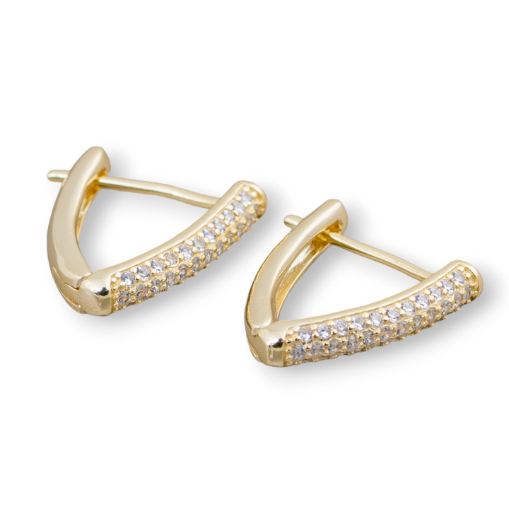 Closed Stud Earrings Of 925 Silver With Micropave' Zircons Triangle 14x16mm 2 Pairs White Golden