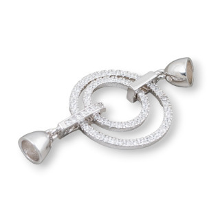 925 Silver Clasp With Zircons Circle 45x23mm 7mm Cups 1pc Rhodium Plated