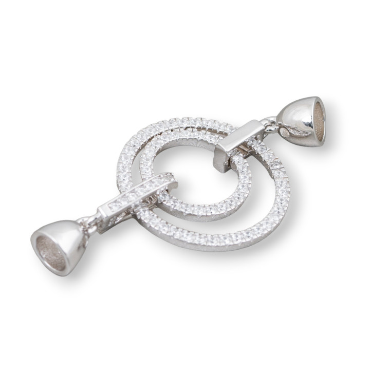 Verschluss aus 925er Silber mit Zirkonen Kreis 45x23mm 7mm Cups 1pc Rhodium