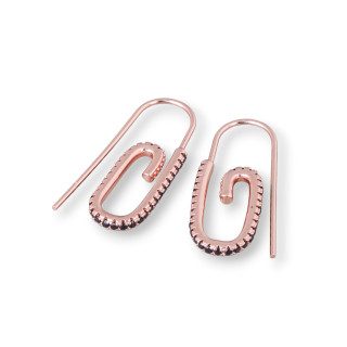 Boucles d'Oreilles Crochet Argent 925 Avec Zircons Micropave 12x28mm 2 Paires Or Rose Noir