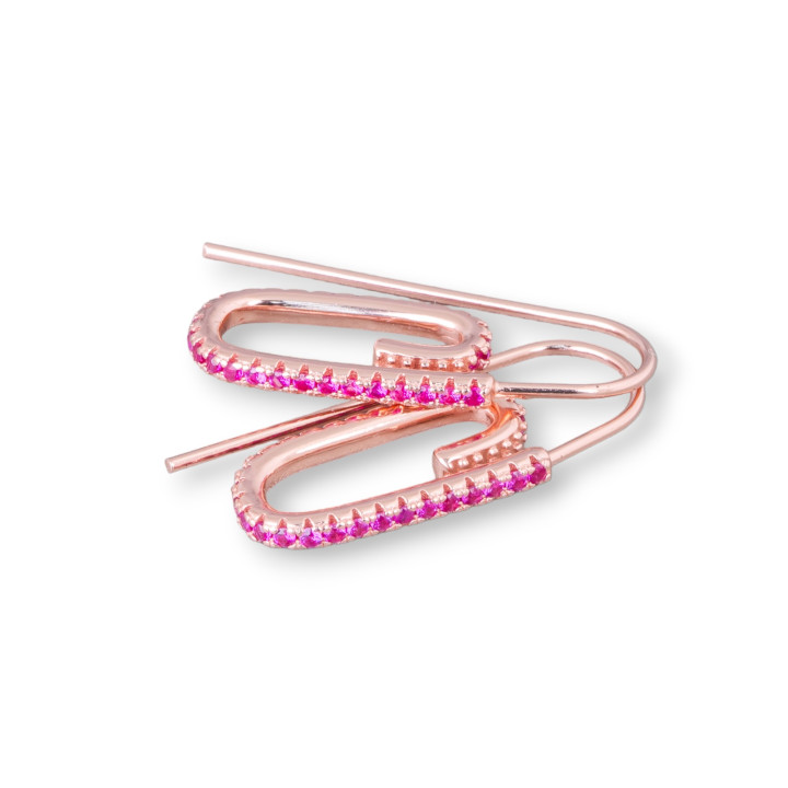 Boucles d'Oreilles Crochet Argent 925 Avec Zircons Micropave 12x28mm 2 Paires Or Rose Rouge