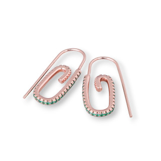 Boucles d'Oreilles Crochet Argent 925 Avec Zircons Micropave 12x28mm 2 Paires Or Rose Vert