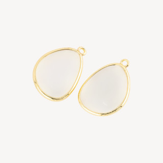 Componente Pendente Di Bronzo Con Occhio Di Gatto Incastonati Mango 18x25mm Con 1 Anellino 8pz Bianco