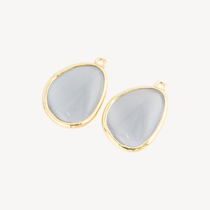 Componente Colgante De Bronce Con Ojo De Gato Juego Mango 18x25mm Con 1 Anillo 8pzs Gris Claro