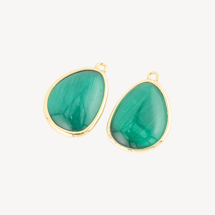 Bronze Pendant Component With Cat's Eye Set Mango 18x25mm With 1 Ring 8pcs Emerald Green