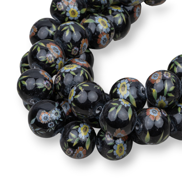 Schwarze Keramik mit glattem rundem Blumendruck 16 mm MOD4