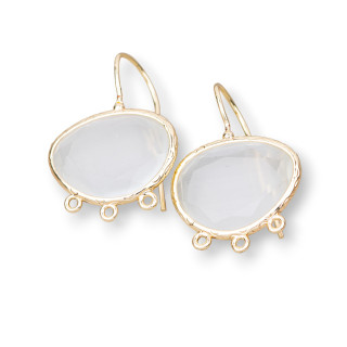 Clous d'Oreilles Bronze Oeil de Chat Mangue Perlé 22x30mm Avec 3 Anneaux 3 Paires Blanc