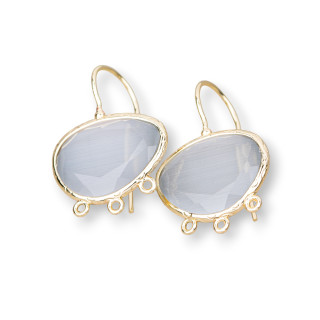 Pendientes De Botón Bronce Ojo De Gato Mango Con Cuentas 22x30mm Con 3 Anillos 3 Pares Gris