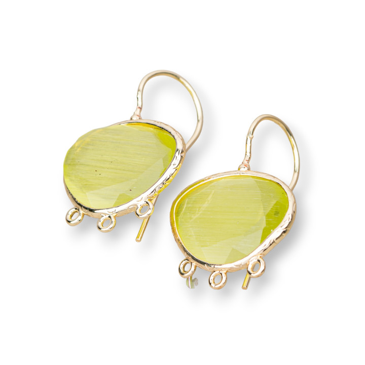 Mango Edged Cat's Eye Σκουλαρίκι Χάλκινο Γάντζο Βάσεις 22x30mm με 3 Κρίκους 3 Ζεύγη Lime