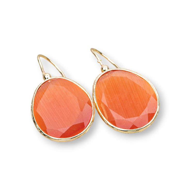 Pendientes Gancho Bronce Con Mango Ojo De Gato Con Borde 20x40mm 1 Par Naranja