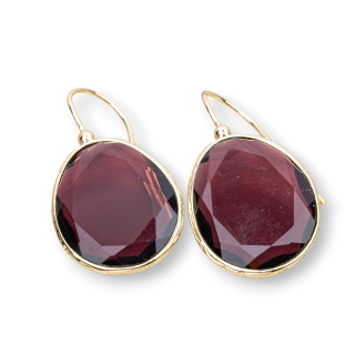 Bronze Leverback Earrings with Cat's Eye Mango Edged 20x40mm 1 Pair Purple