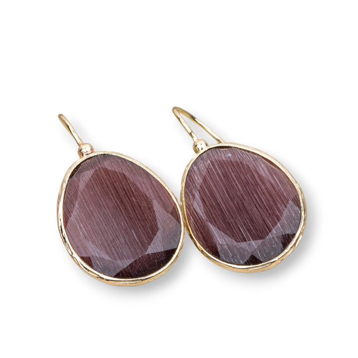 Hakenohrringe aus Bronze mit Mango-Katzenauge, eingefasst, 20 x 40 mm, 1 Paar, lila