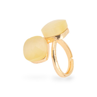 Anello Di Bronzo Con Occhio Di Gatto Doppio Quadratino Da 12mm Misura Regolabile Dorato Giallo Chiaro