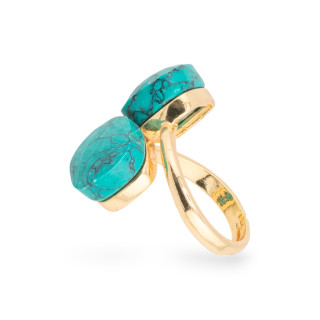 Anello Di Bronzo Con Occhio Di Gatto Doppio Quadratino Da 12mm Misura Regolabile Dorato Pasta Di Magnesite