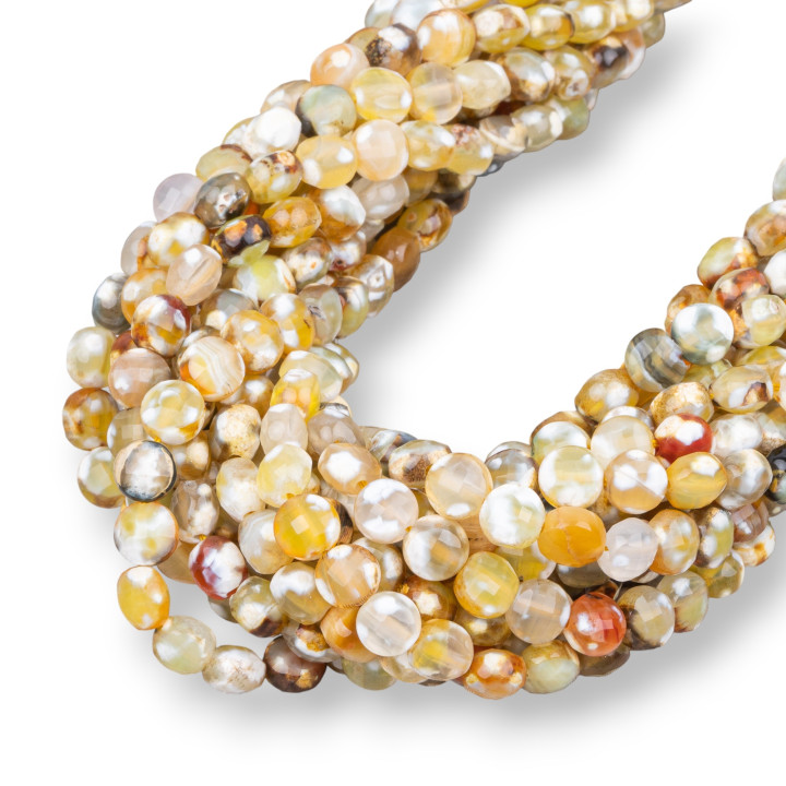 Agata Fuoco Giallo Tondo Piatto Coin Sfaccettato MachineCut  6mm