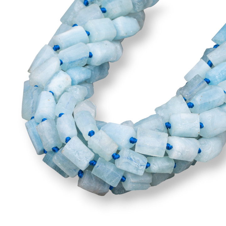 Aquamarine Satin Matte Raw ακανόνιστος πέτρινος κύλινδρος 6-8x9-12mm